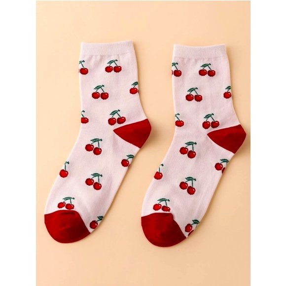 CHERRY PRINT SOCKS IN LIGHT PINK - Picture 1 of 3